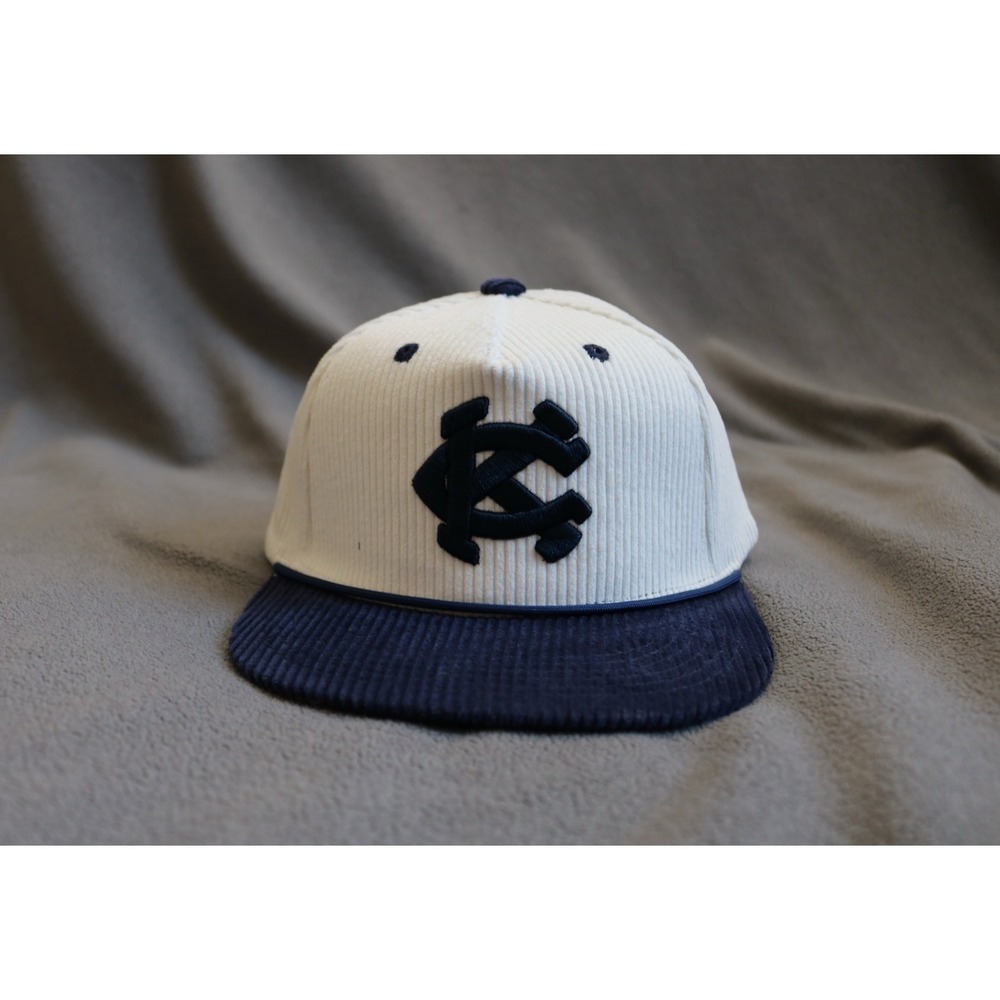 KANSAS CITY MONARCHS Corduroy Hat Adjust Cap White Blue Embroidered Rope Melon